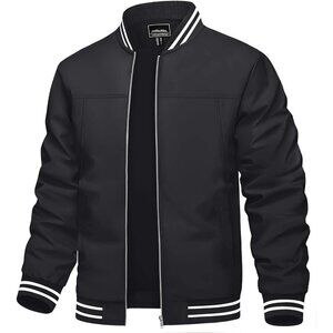 🆕Men's Black Bomber Lightweight Casual Spring Fall Windbreaker Zip Up Jacket